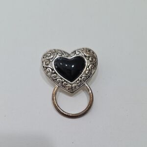 Scarf Ring Brooch Heart-Shaped Silver and Black